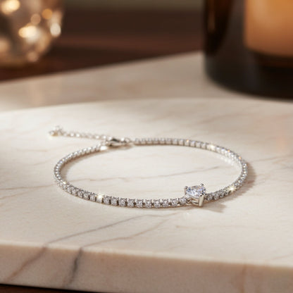 Elegant Cubic Zirconia Tennis Bracelet with Solitaire Centerpiece